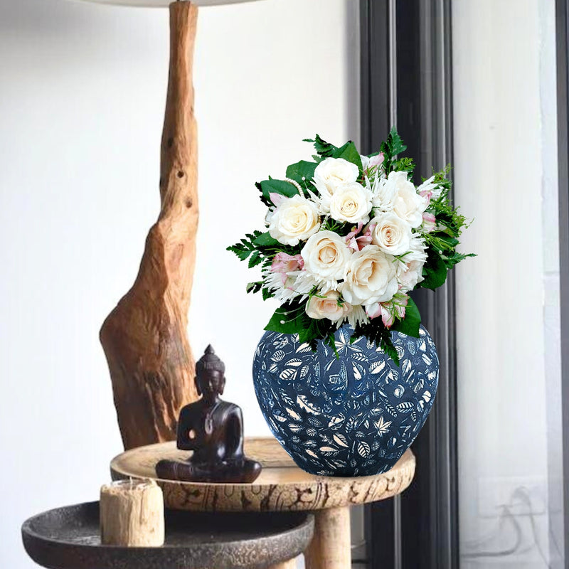 Small Blue Ceramic Flower Vase Elegant 21x22cm Home Decor Accent Piece