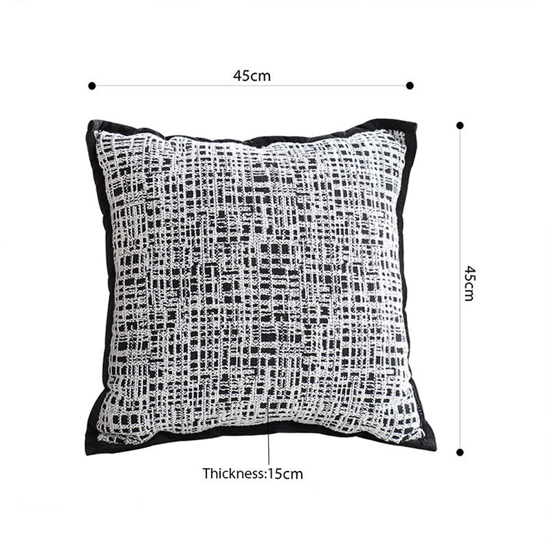 Square Throw Pillow Plush Velvet 45cm Leopard Print Black White Grid