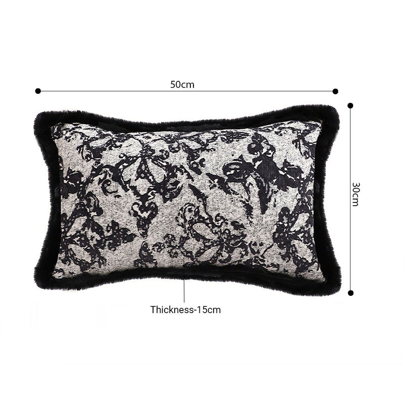 Soft Velvet Lumbar Throw Pillow Cover 35x50cm Black Herringbone Pattern
