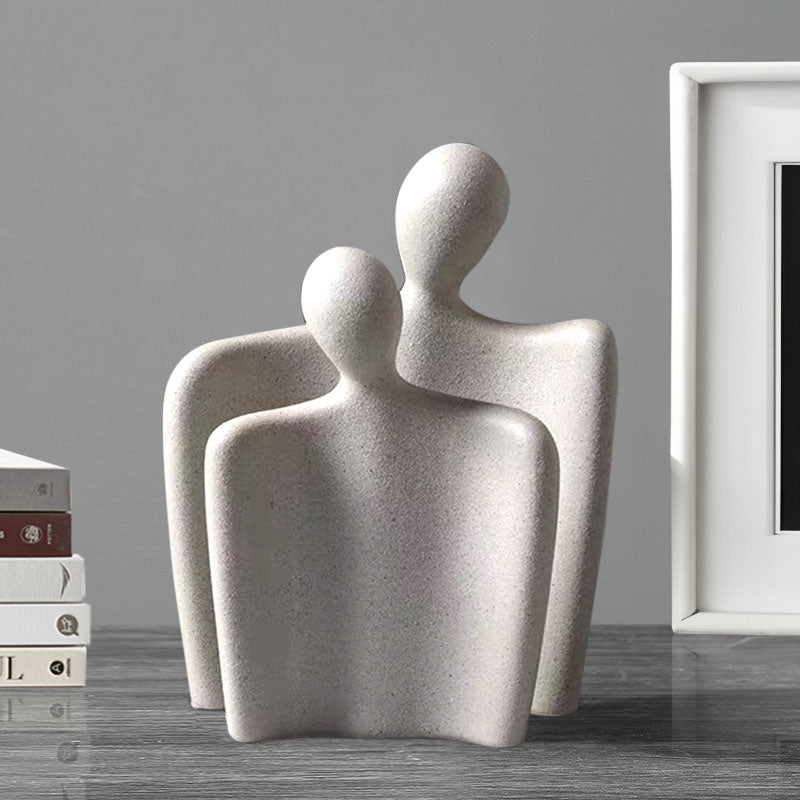 Set of 2 Abstract Human Figurine Sculptures Ceramic Matte Cream 25.5cm 21cm