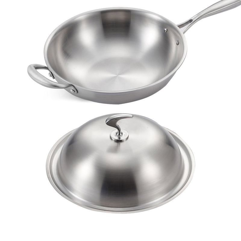 18/10 Stainless Steel Fry Pan 36cm Non-Stick Skillet with Lid Dishwasher Safe