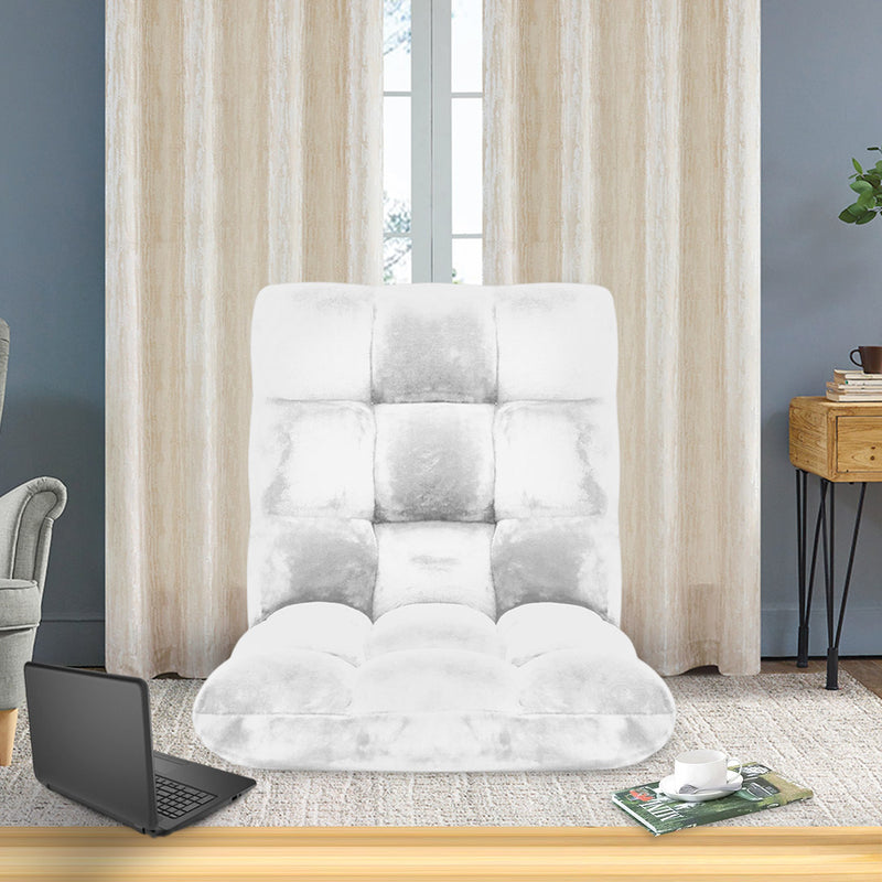 Floor Recliner Folding Lounge Sofa Futon Chair Plush White Adjustable 6 Angles
