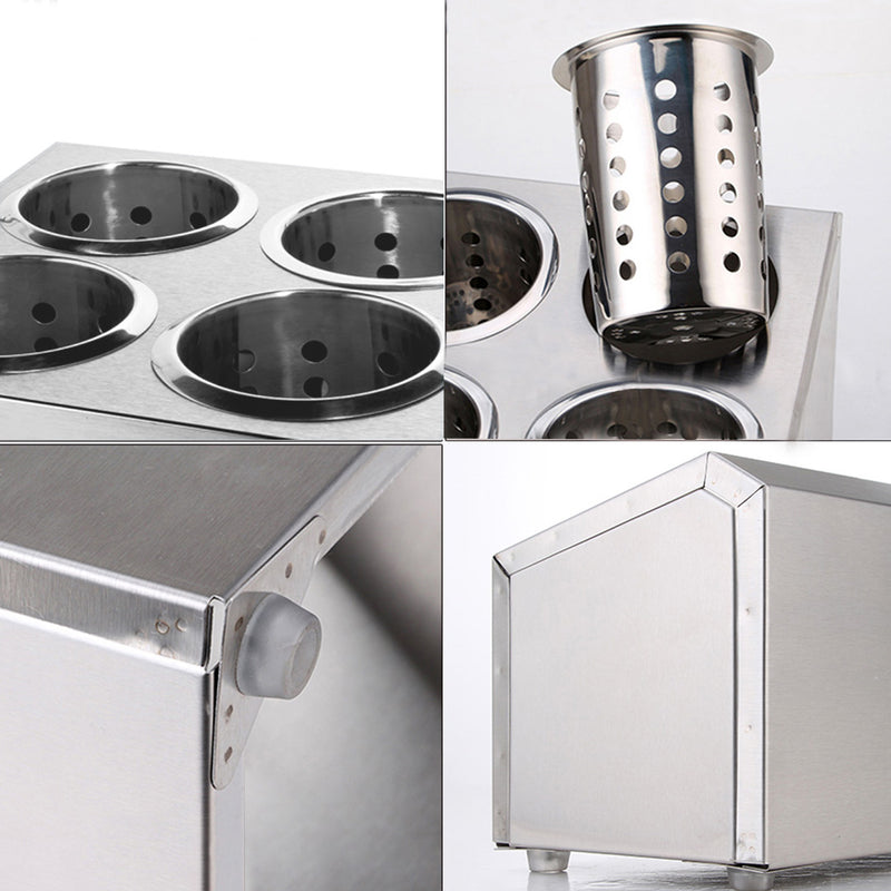 Commercial Square Cutlery Holder 18/10 Stainless Steel 265X305X200mm 4 Holes