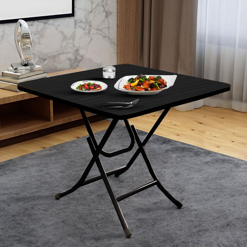 Black Square Dining Table Mdf 60x60x70cm Iron Legs Folding Portable