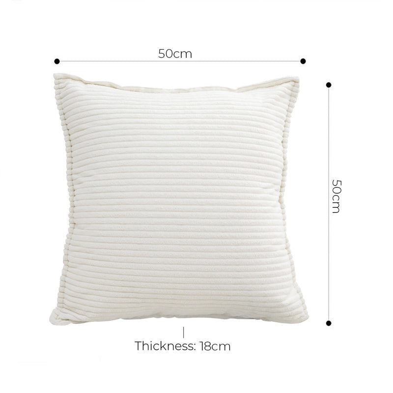 2X Beige Square Throw Pillow Plush Corduroy Velvet 50cm Home Decor Cushion