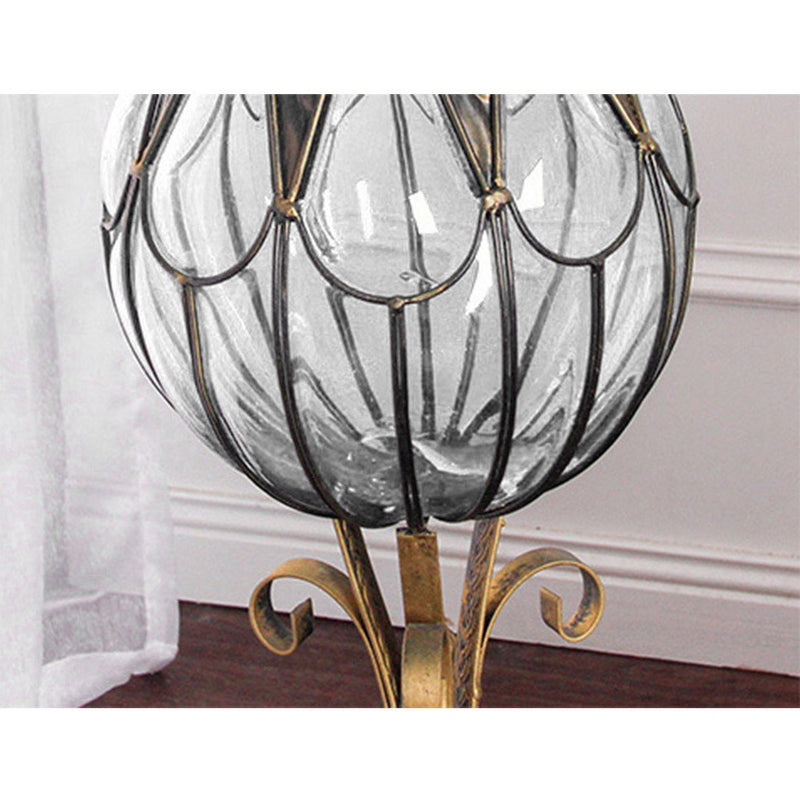 85cm Clear Glass Tall Floor Vase Gold Metal Base 12pcs White Artificial Flowers