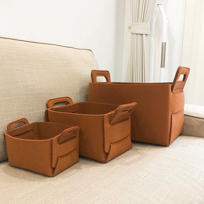 Small Coffee Felt Collapsible Storage Bag with Handles for Home or Office Use