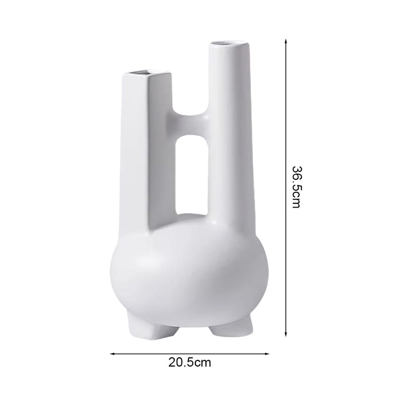Modern Minimalist Geometric Ceramic Vase Double Tube 20.5x36.5cm White