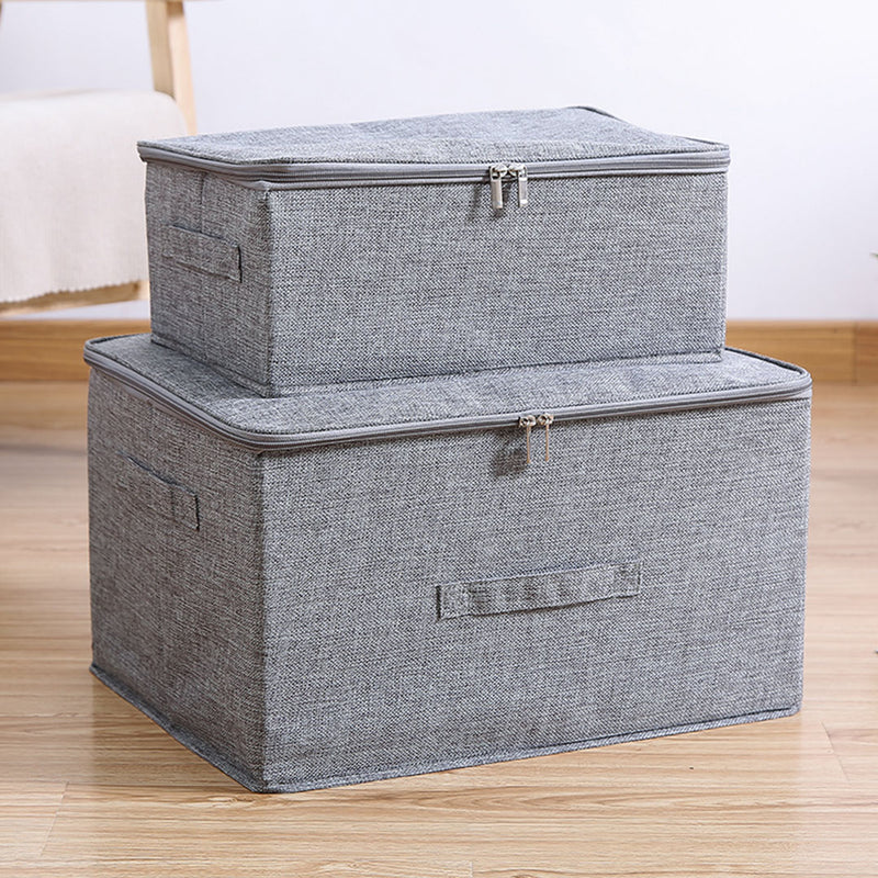 2X Grey Small Fabric Storage Box 38x26x15cm Portable Stackable Double Zipper