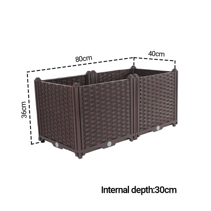 2X Raised Planter Box Polypropylene 80cm X 40cm X 36cm Self Watering Dark Brown