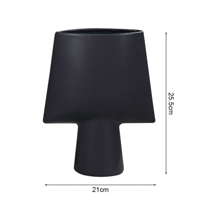 2X Ceramic Vase 21x25.5cm Small Black Modern Geometric Ornament Home Decor