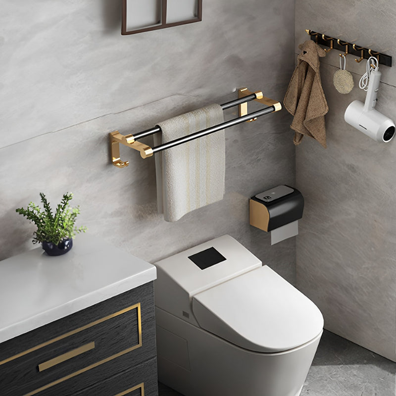 Wall Mounted Towel Holder Aluminum 61cm Waterproof Rust Proof Black Gold