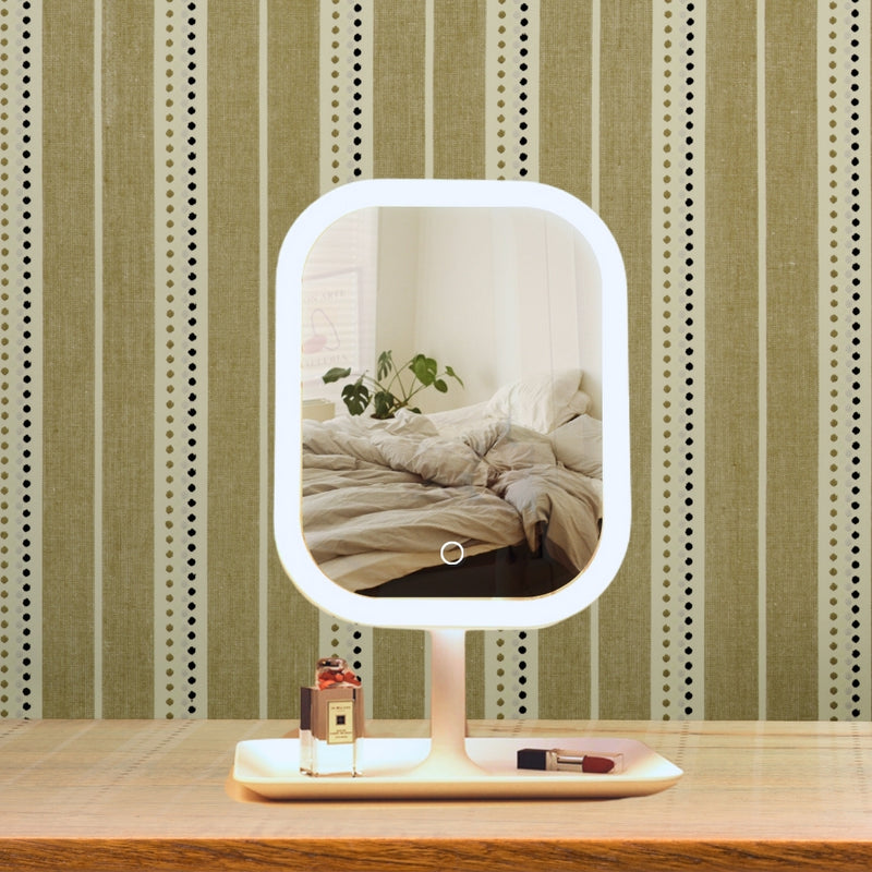 26cm White Square Led Makeup Table Vanity Mirror Usb Powered Tricolor Dimmable