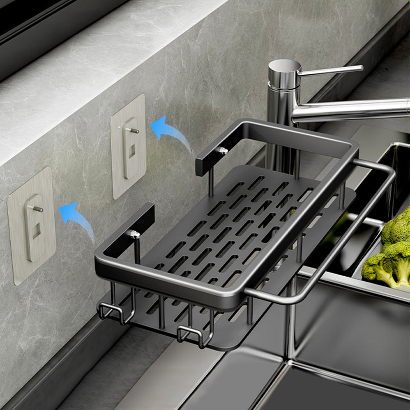2X 34cm Aluminum Kitchen Sink Storage Rack Black Adhesive Space Saving