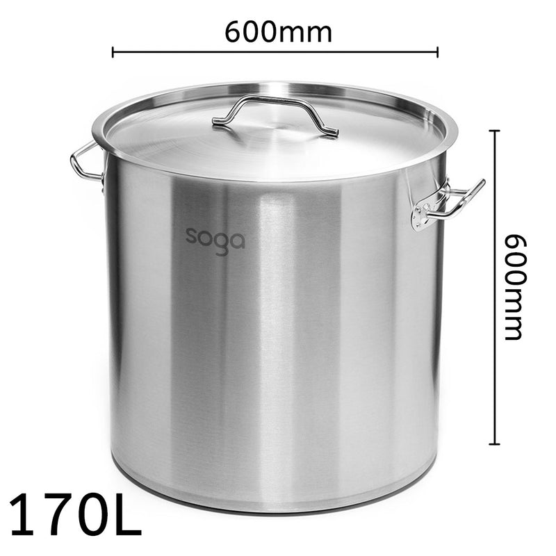 170L Stainless Steel Stock Pot Thick Bottom Commercial Grade Easy Clean