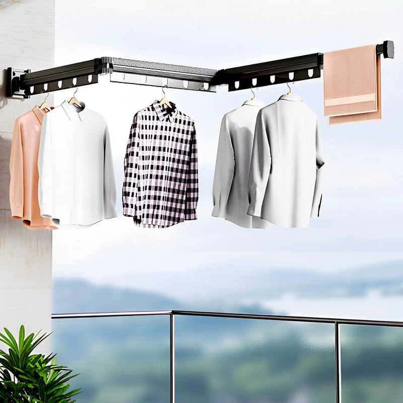 Wall Mounted Retractable Clothing Rack Aluminum 127.5cm Foldable Space Saving Gray