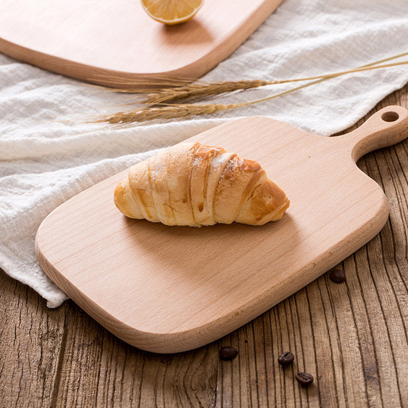 26cm Brown Beech Wood Rectangle Serving Tray Chopping Board With Handle