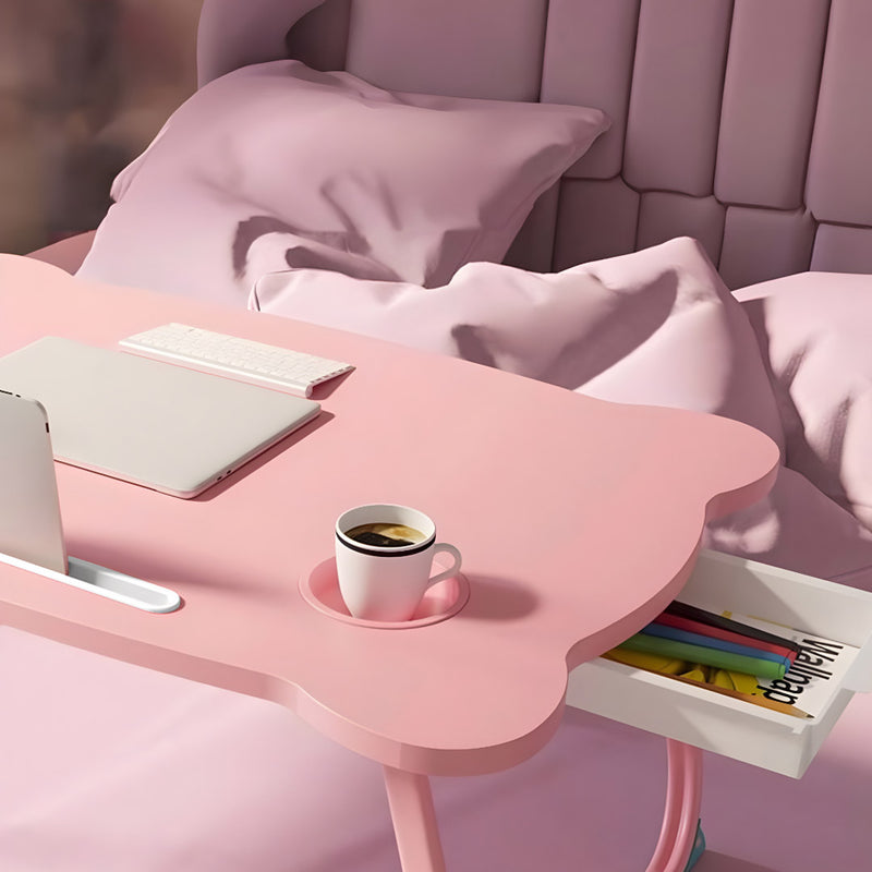Pink Portable Bed Table Adjustable Folding Desk With Drawer Cup Holder