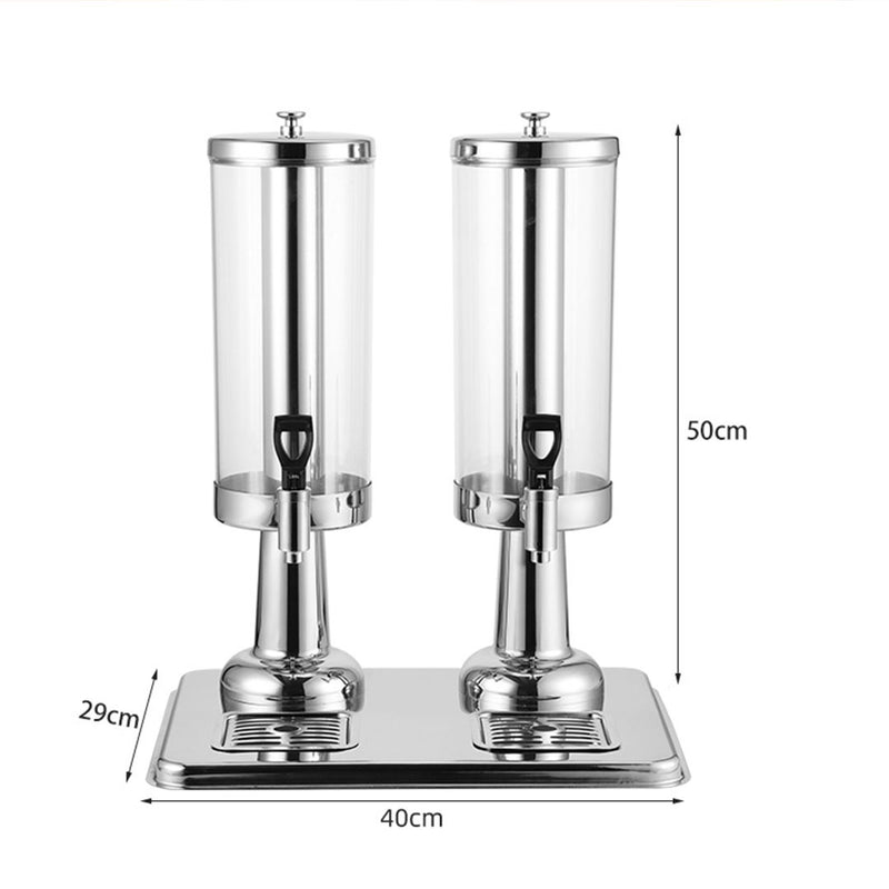 6L Dual Stainless Steel Beverage Dispenser Ice Cylinder Clear Hot Cold Silver