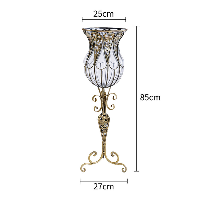 85cm Clear Glass Floor Vase Gold Metal Stand Home Decor Indoor Outdoor