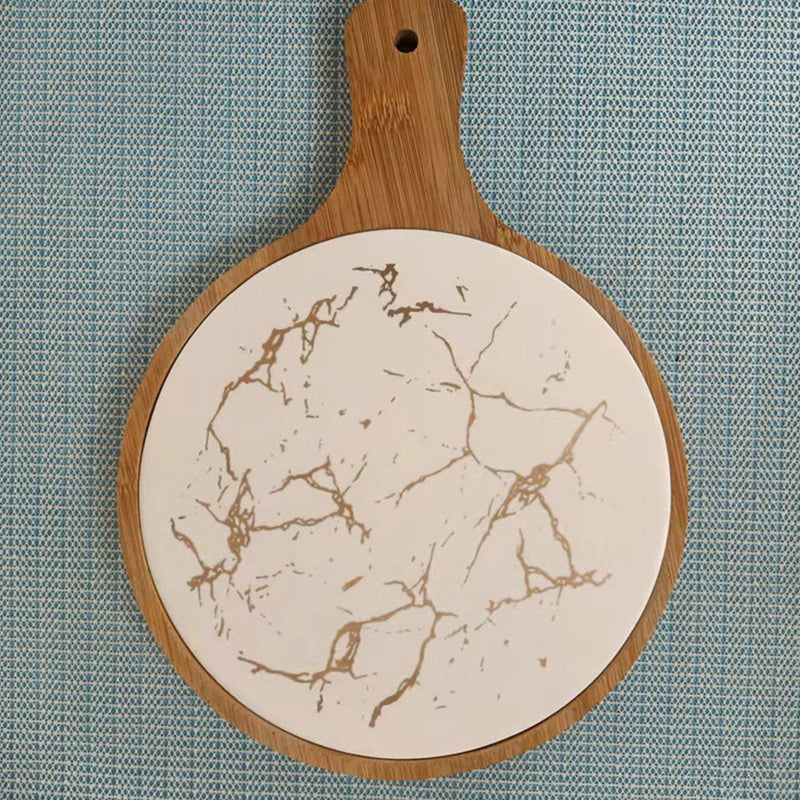 2X 30cm White Circle Wood Serving Trays Removable Slate Center