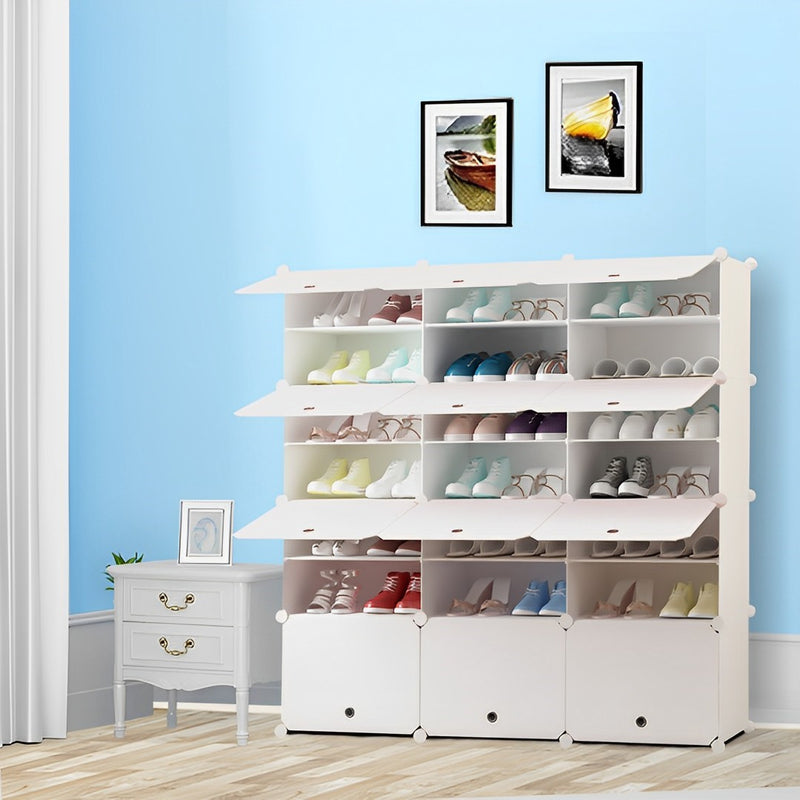 7 Tier White Shoe Rack Organizer Stackable Portable Storage with Cover