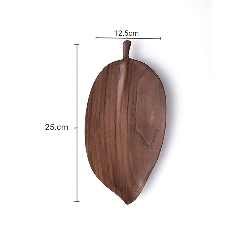 Set of 2 Acacia Wood Leaf Shape Serving Trays Small 25cm Medium 38cm Walnut