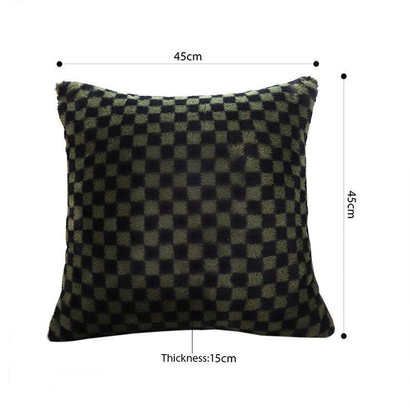 45cm Velvet Plush Square Throw Pillow 15cm Thick Dark Night Green Checkered