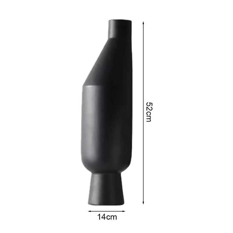 2X Ceramic Vase 14x52cm Modern Minimalist Black Narrow Top Rounded Body