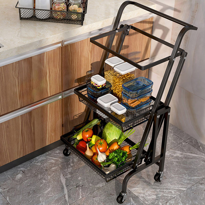 2X Kitchen Cart Carbon Steel Adjustable 3 Tier Shelves Black with Wheels