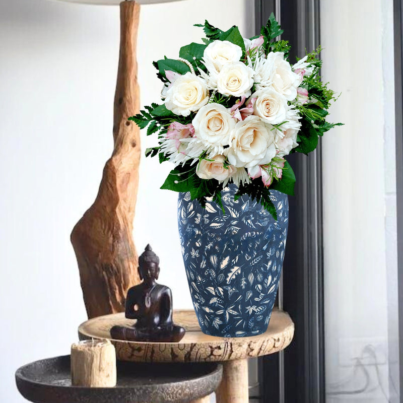 Medium Blue Ceramic Flower Vase 30x19cm Elegant Home Decor Display