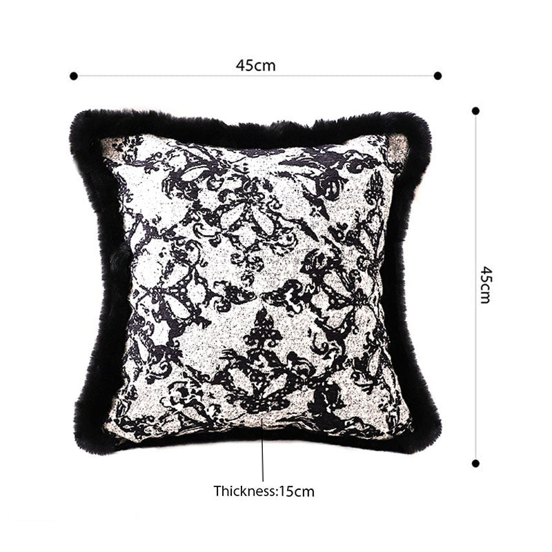 Velvet Throw Pillow 45cm Square Vintage Black Herringbone 15cm Thick