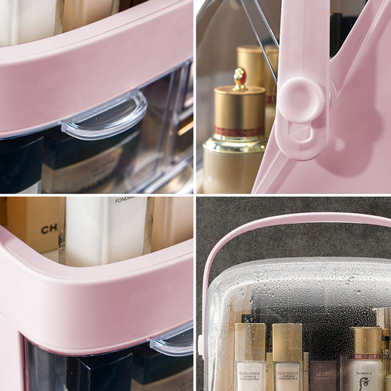 2 Tier Pink Countertop Makeup Organizer Plastic Abs Clear Lid 29x21.5x32cm