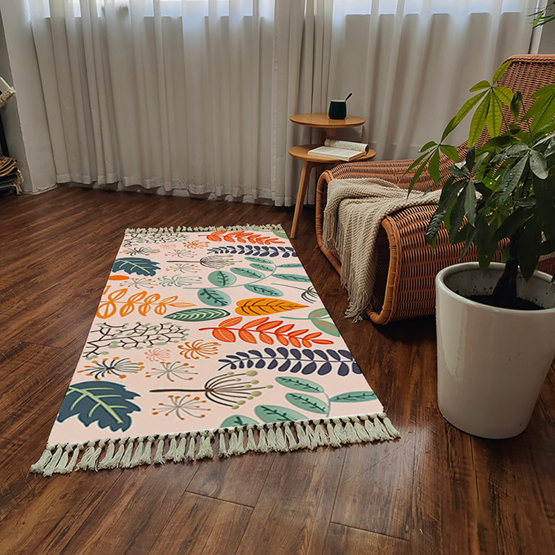 90x180cm Cotton Polyester Area Rug Multicolor Striped Pattern with Tassels