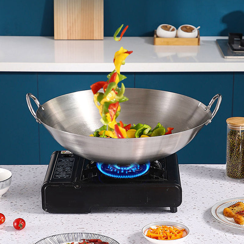 50cm Stainless Steel Wok Dual Handles Kitchen Cooking Home Commercial