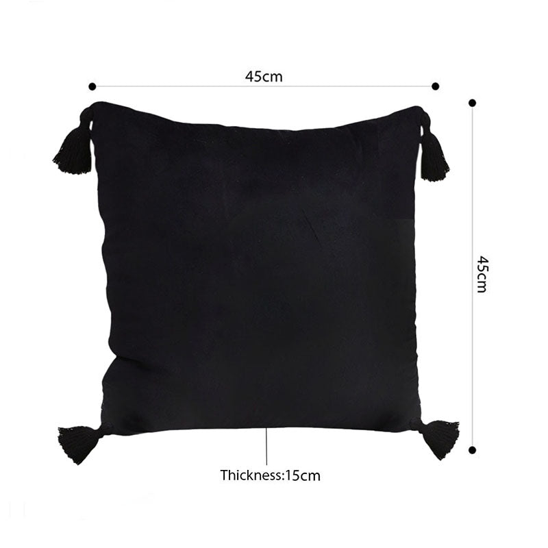 Vintage Black Velvet Throw Pillow 45X Soft Square Cushion with Tassels