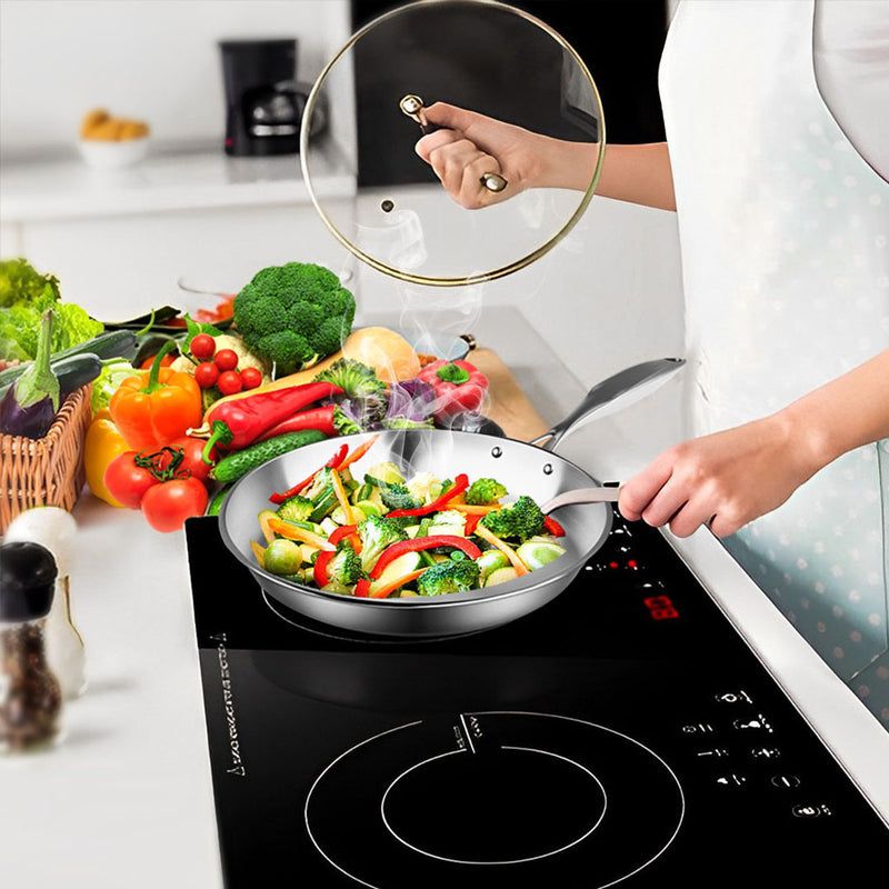 Stainless Steel Fry Pan Set 28cm 32cm Induction Compatible Riveted Handles