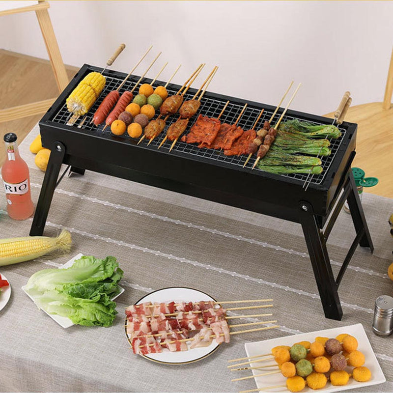 2X 60cm Portable Folding Stainless Steel Charcoal Grill Box Black Camping