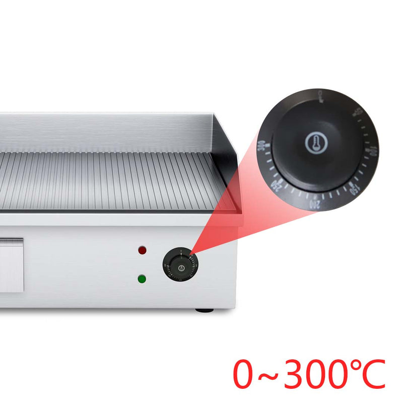 Commercial Electric Ribbed Griddle 2200W Stainless Steel BBQ Hot Plate 56x48x23cm