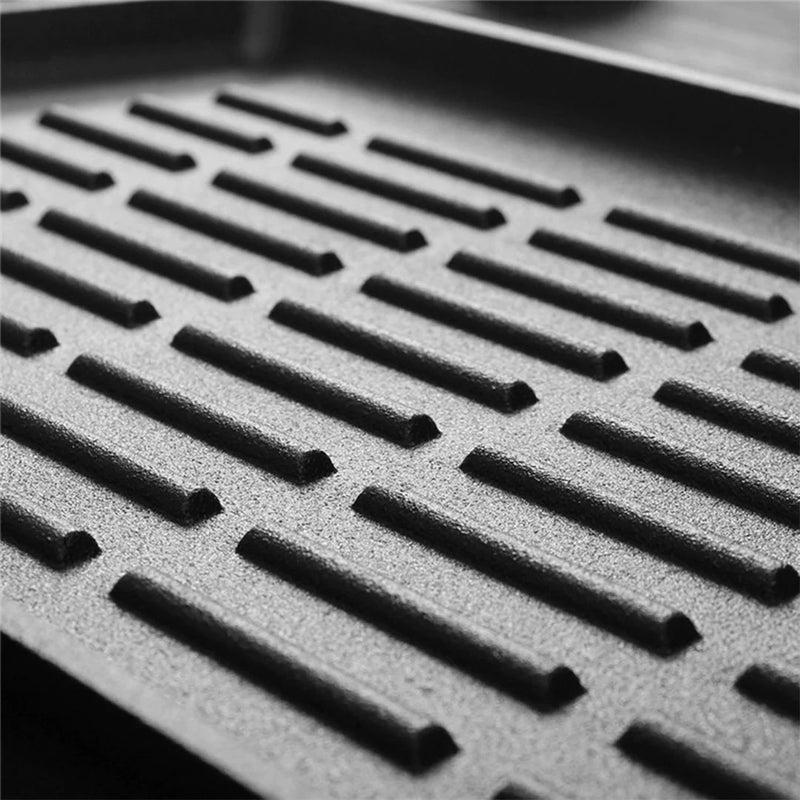 Rectangular Cast Iron Grill Pan 21x35cm Ridged Folding Wood Handle Black