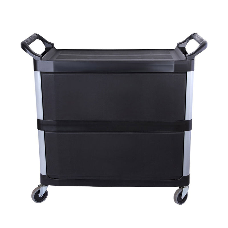 2X 3 Tier Covered Food Cart Pvc 950x500x960mm 4In Tpr Wheels Set Of Bins
