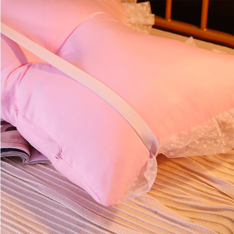 180cm Pink Princess Pillow Backrest Headboard Sofa Cushion with Ruffle Lace