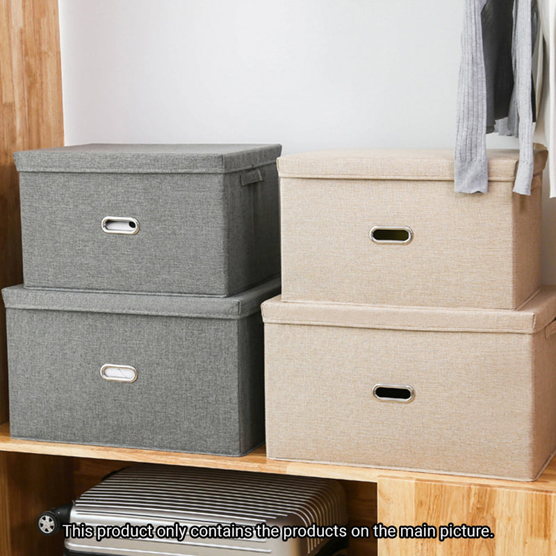 Large Foldable Canvas Storage Box Beige Clothes Basket Organizer 50x35x31cm