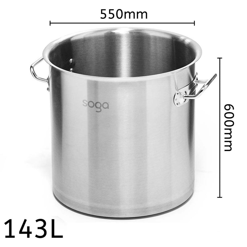 143L Commercial Grade 18/10 Stainless Steel Stock Pot Heavy Duty Bottom No Lid