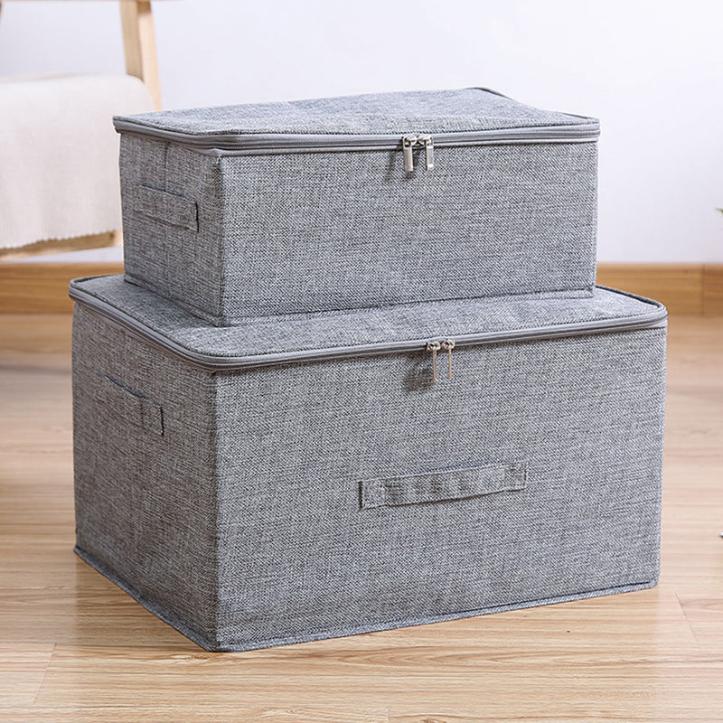 Large Grey Foldable Portable Storage Box 45x35x25cm Double Zipper Polyester