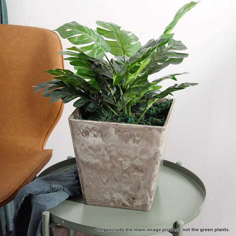 27cm Sand Grey Square Polypropylene Resin Planter Concrete Look Indoor