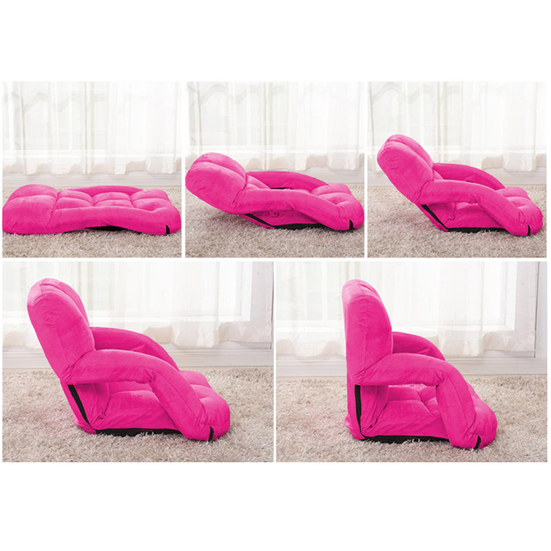 Foldable Flannel Floor Recliner Chair 95 x 55 x 14cm 5 Position Pink Armrest