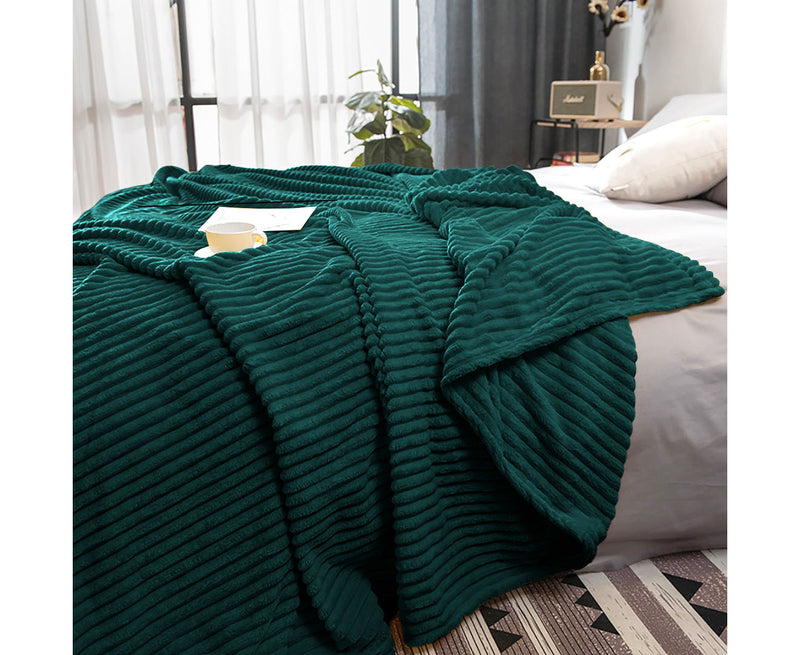 2X Dark Green Thin Lightweight Flannel Fleece Throw Blanket 200cm x 230cm