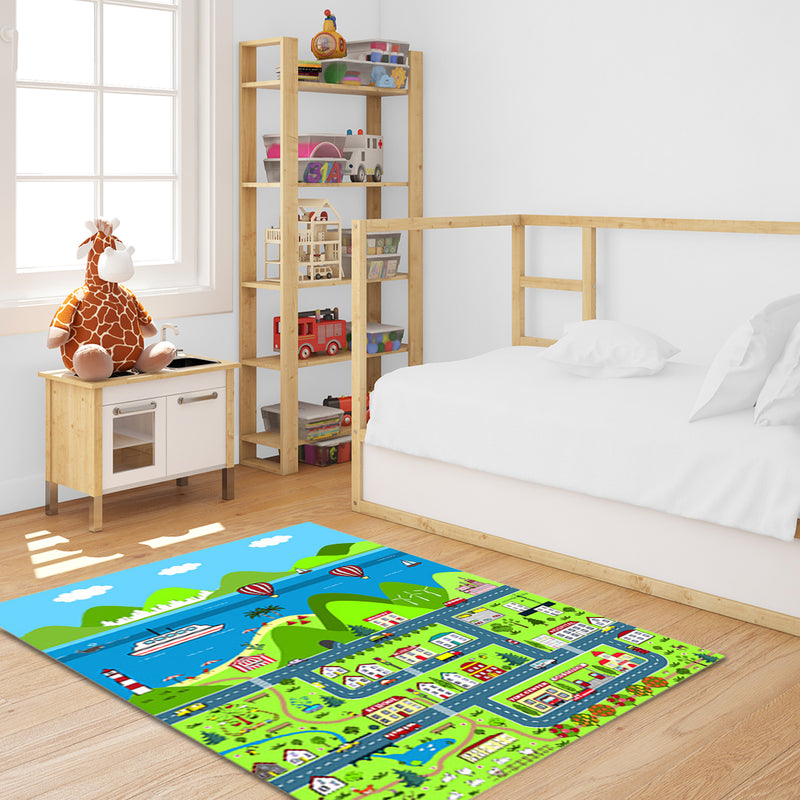 2X Kids Area Rug Street Map Play Mat Polyester 120x180cm Multicolor