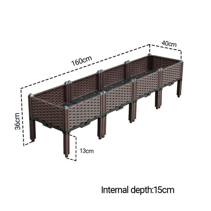 2X 160CM Raised Planter Box Self-Watering Rectangular Outdoor Garden Bed Brown